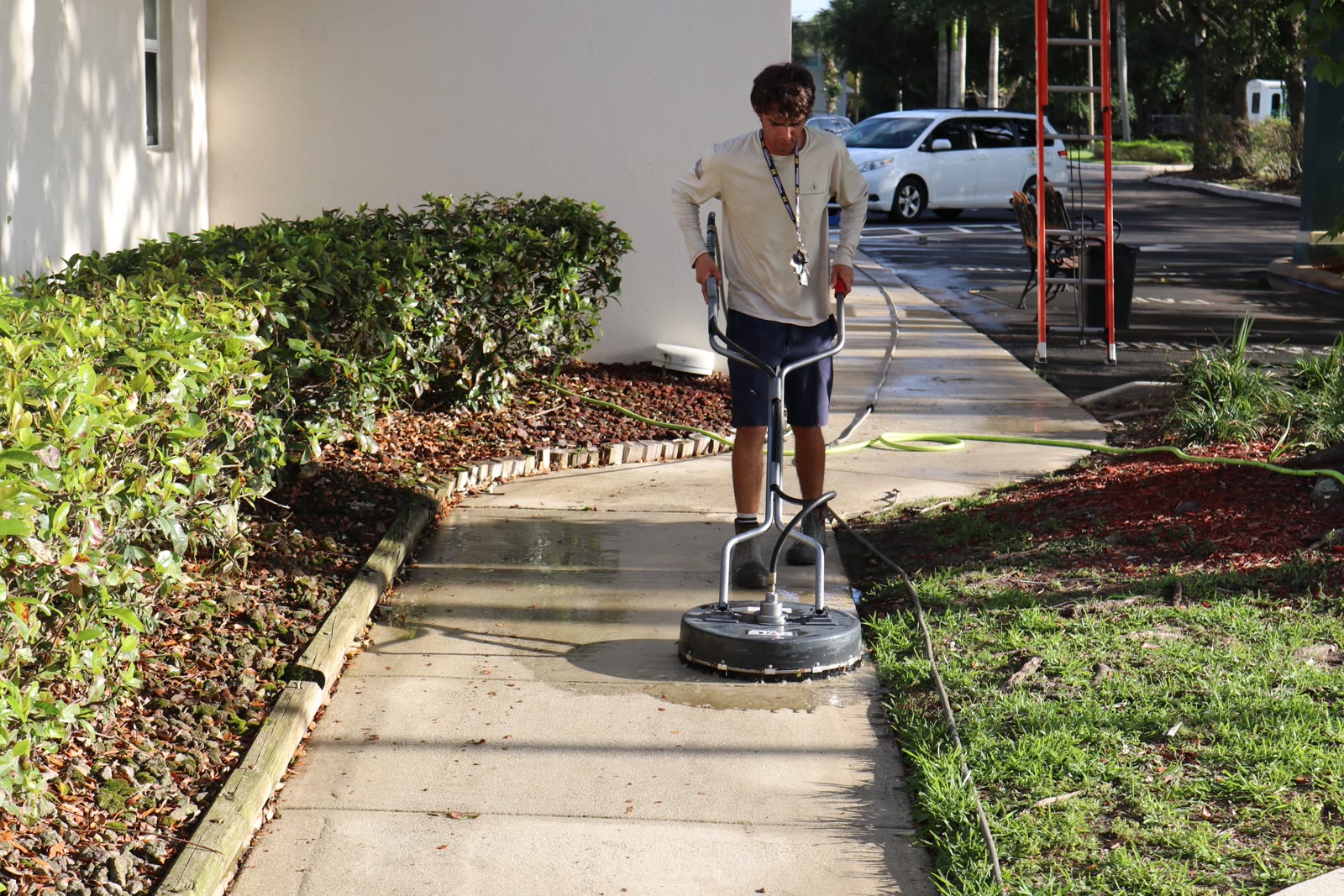 Commercial surface cleaning sidewalk pressure wash